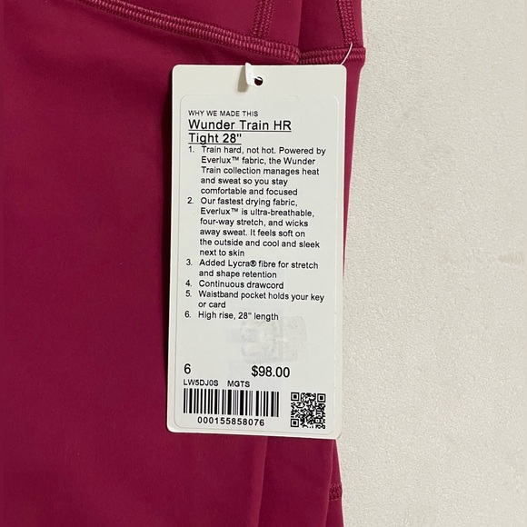 Lululemon NWT Wunder Train High Rise Tights 28” Leggings Magenta Smoke Size 6 - Picture 9 of 9